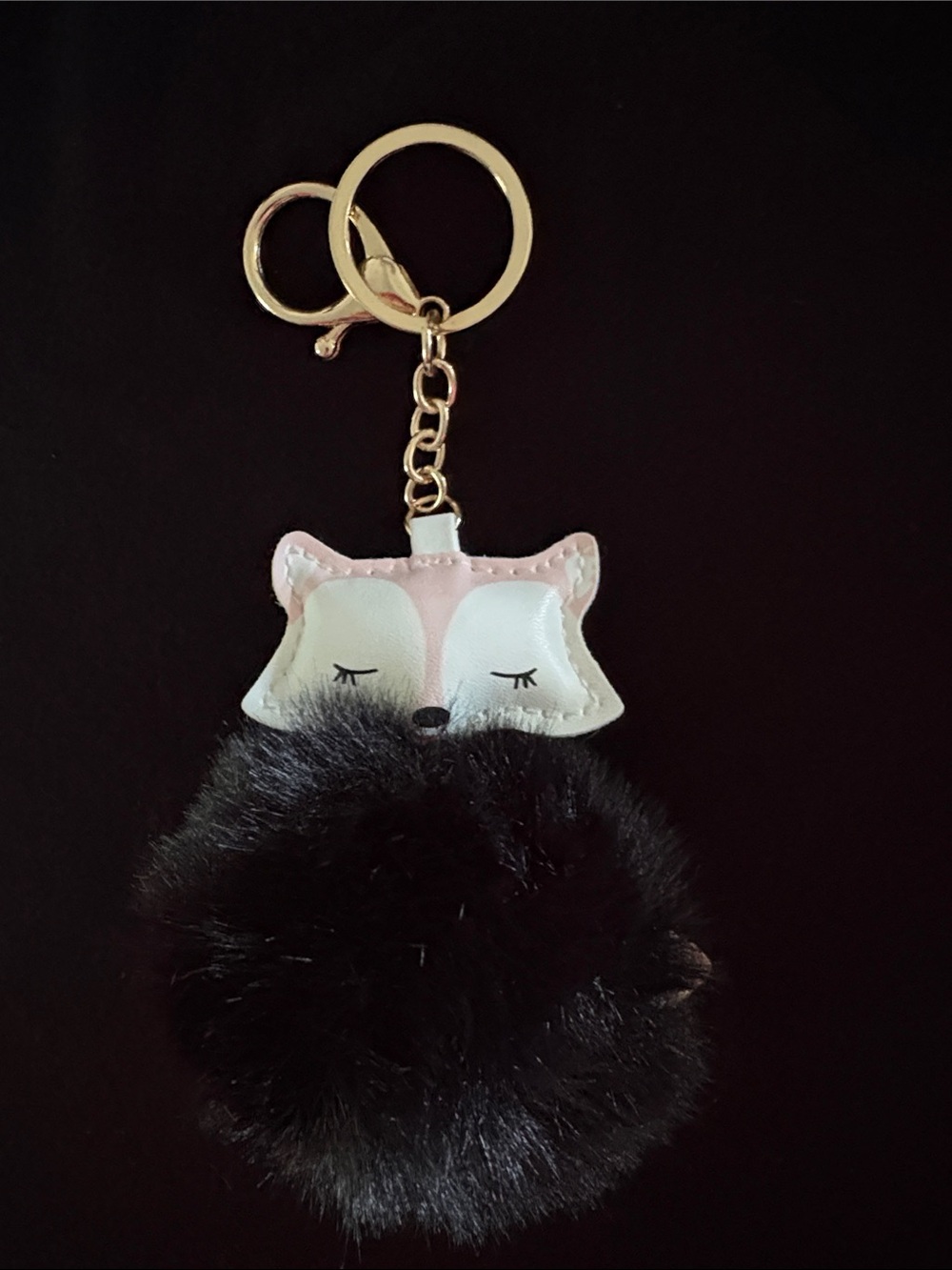 Fox Pom-Pom Keychain Bag Charm in Black & Pink